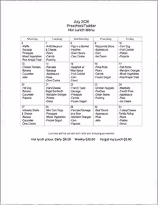 Hot Lunch Menu July 2026