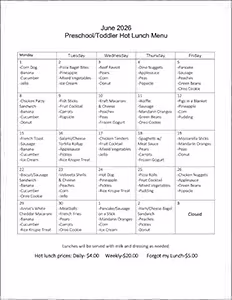 Hot Lunch Menu June 2026