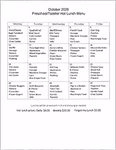 Hot Lunch Menu October 2026