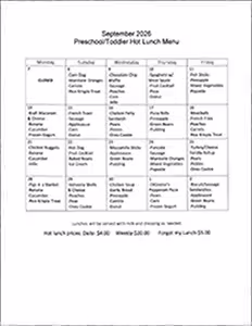 Hot Lunch Menu September 2026